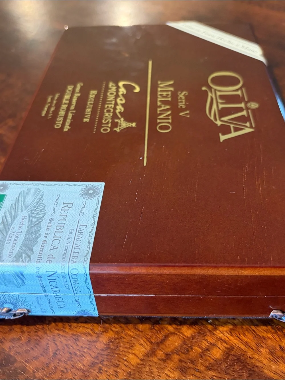 Upcycled Oliva Serie V Melanio Cigar Box Jewelry Organizer Black and Cherry Wood